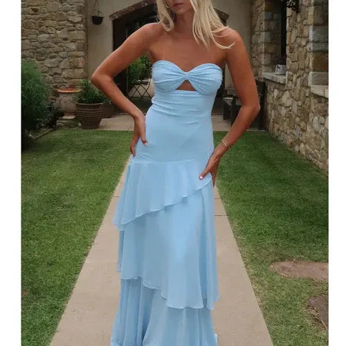 Vestido Weitese sexy sin tirantes con volantes y aberturas para mujer, vestido largo elegante sin mangas ajustado para fiesta, club, noche, vestido de fiesta, vestido de graduación 