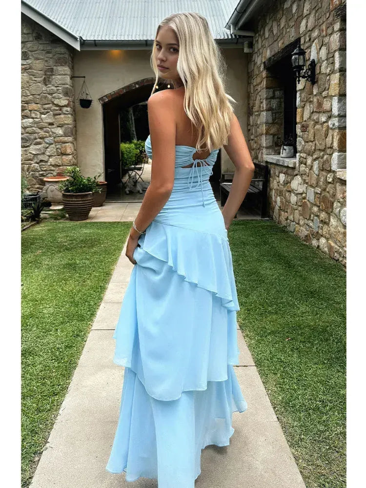 Vestido Weitese sexy sin tirantes con volantes y aberturas para mujer, vestido largo elegante sin mangas ajustado para fiesta, club, noche, vestido de fiesta, vestido de graduación 