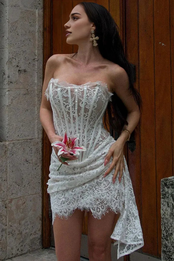 Weitese Dress Sexy Sweetheart Neck Ruched Draped Corset Lace Short Homecoming Dress Streamer Lace Up Party Dress