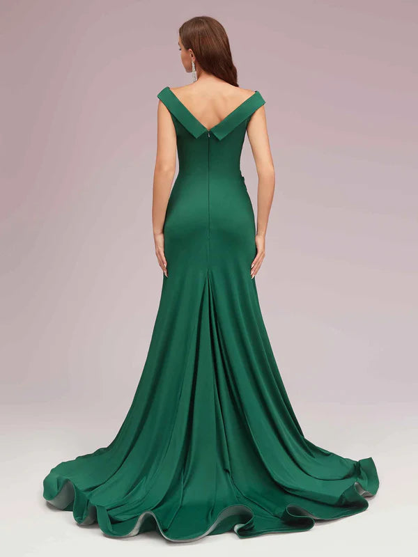 Weitese Dress Sexy V-neck Side Slit Maxi Dress Mermaid Graduation Sweep Brush Train Prom Dresses