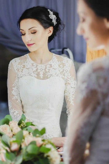 Weitese Dress Sheath Ankle-length Bride Dress With Illusion Lace Appliques And Split Back Wedding Dress