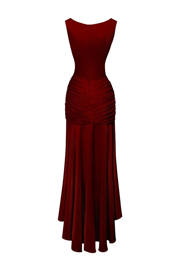 Weitese Dress Sheath Asymmetric Satin Pleats Maxi Dress Sleeveless Elegant Back Full Coverage Prom Dress