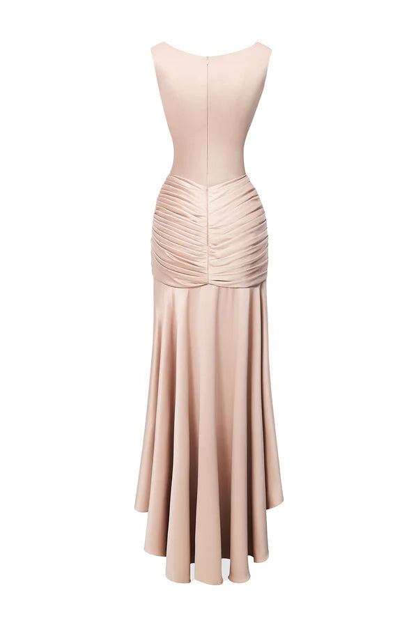 Weitese Dress Sheath Asymmetric Satin Pleats Maxi Dress Sleeveless Elegant Back Full Coverage Prom Dress