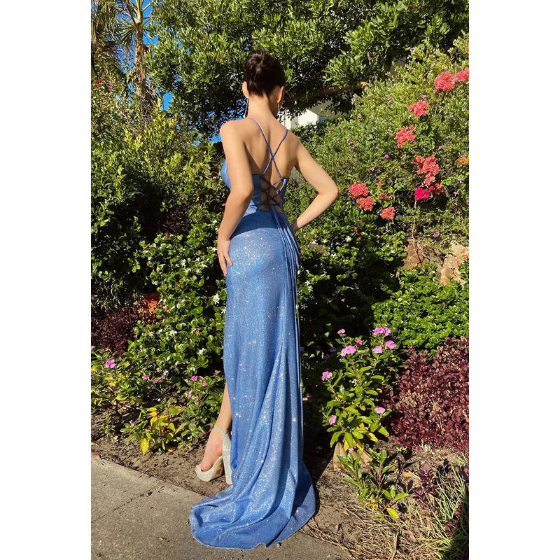 Vestido Weitese con escote en forma de corazón, lentejuelas, abertura, sin mangas, para fiesta de graduación 