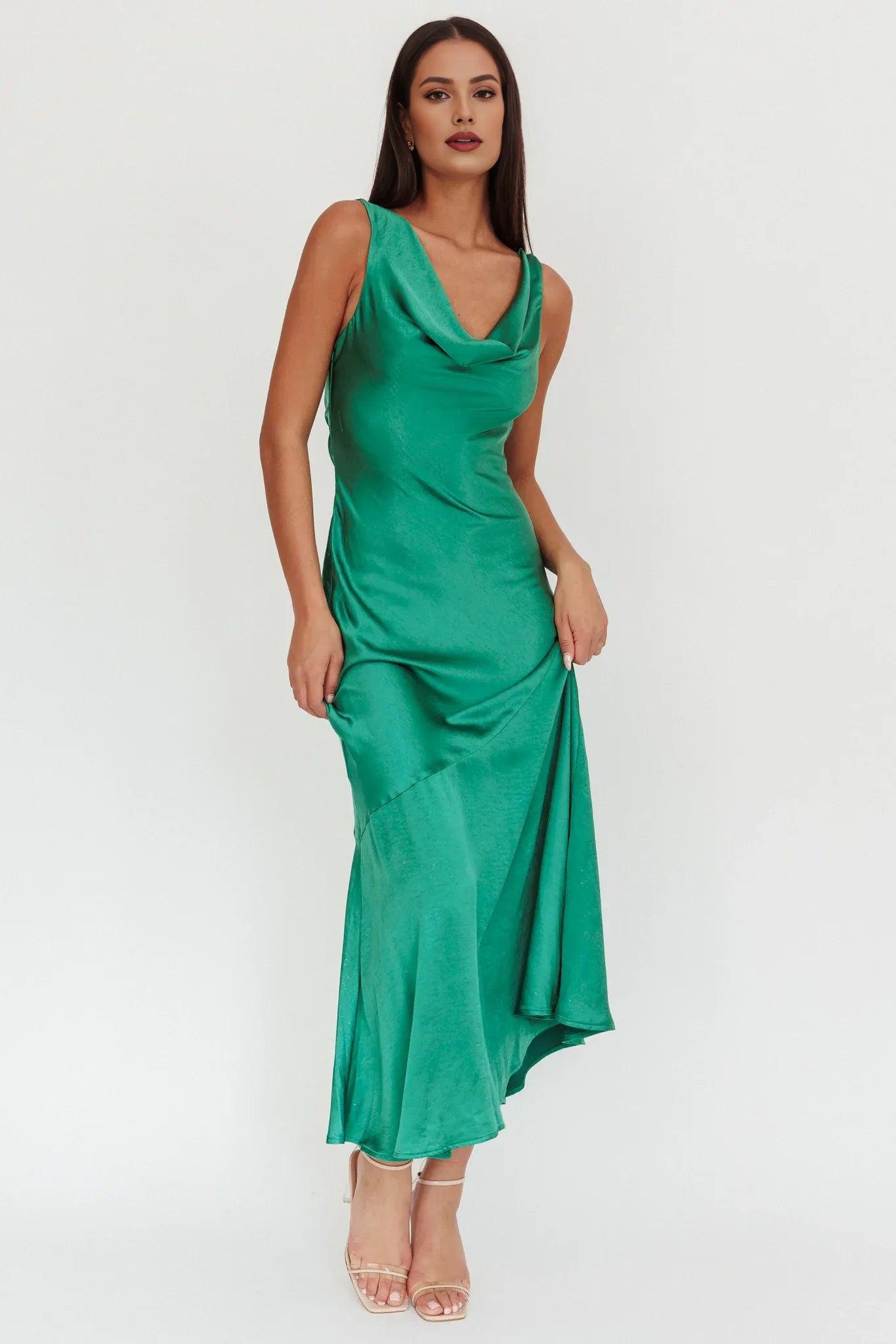 Vestido Weitese con escote halter y espalda drapeada, vestido largo color esmeralda para fiesta 