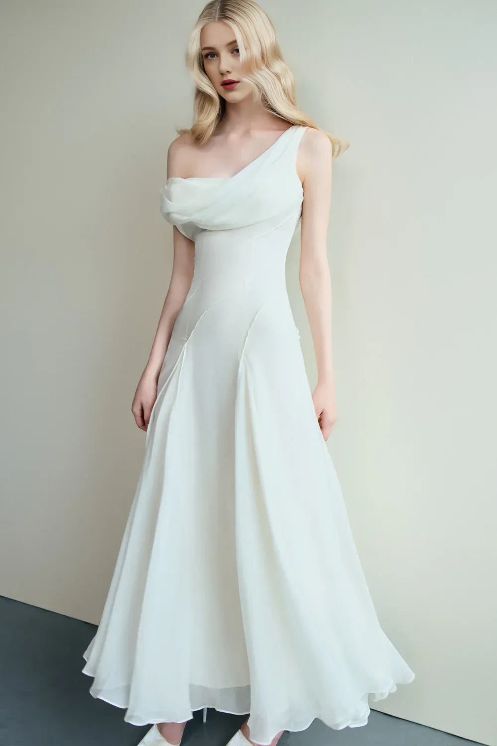 Weitese Dress Sheath Cowl Neck Voile Ankle Length Maxi Dress Sleeveless Simple Solid Color Backless Prom Dress