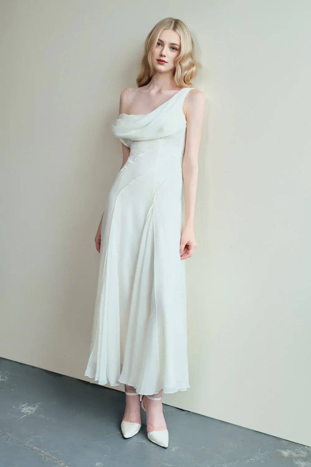 Weitese Dress Sheath Cowl Neck Voile Ankle Length Maxi Dress Sleeveless Simple Solid Color Backless Prom Dress