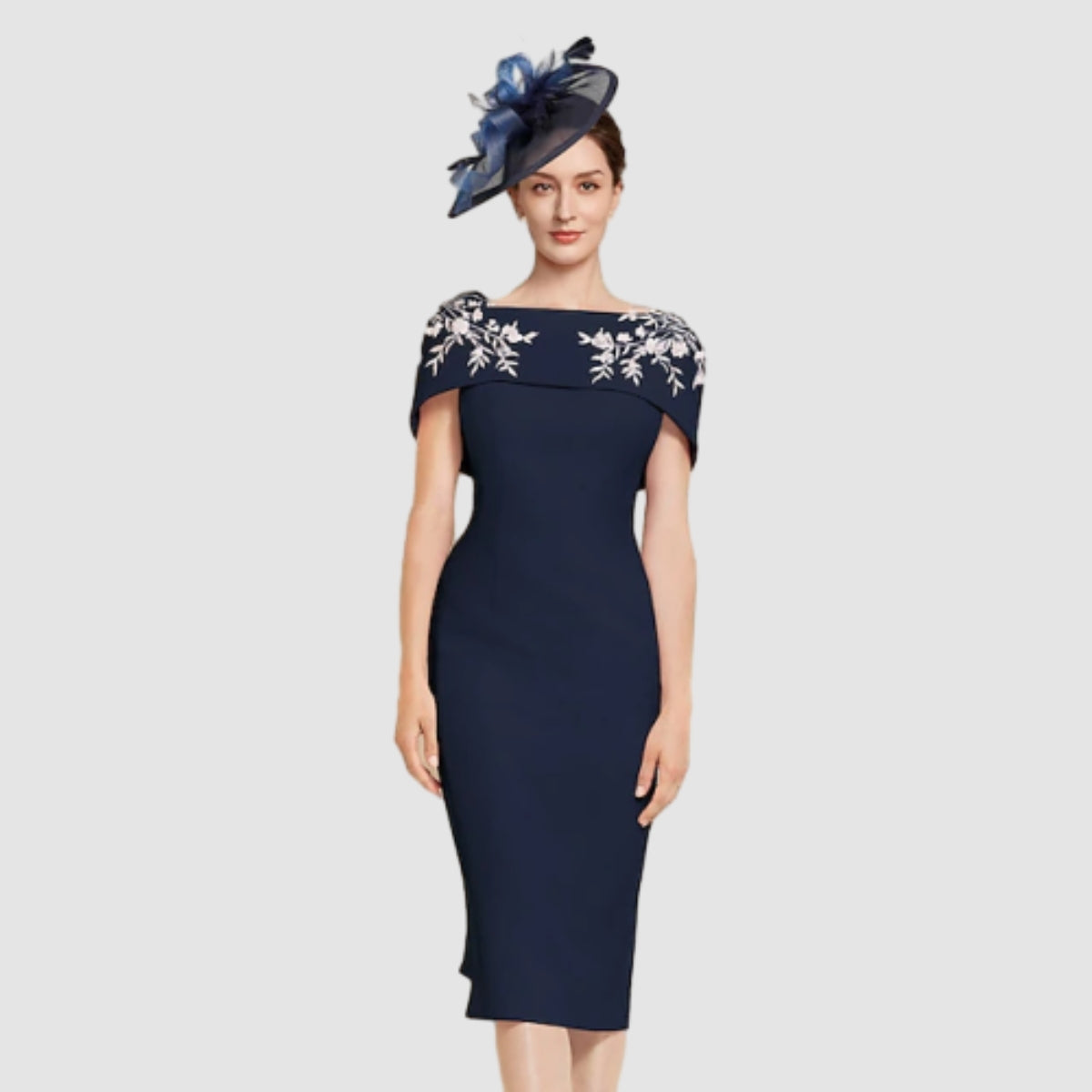 Weitese Dress Sheath Elegant Simple Off Shoulder Tea Length Short Sleeve With Bow(s) Pearls Embroidery Mother of the Bride Dress