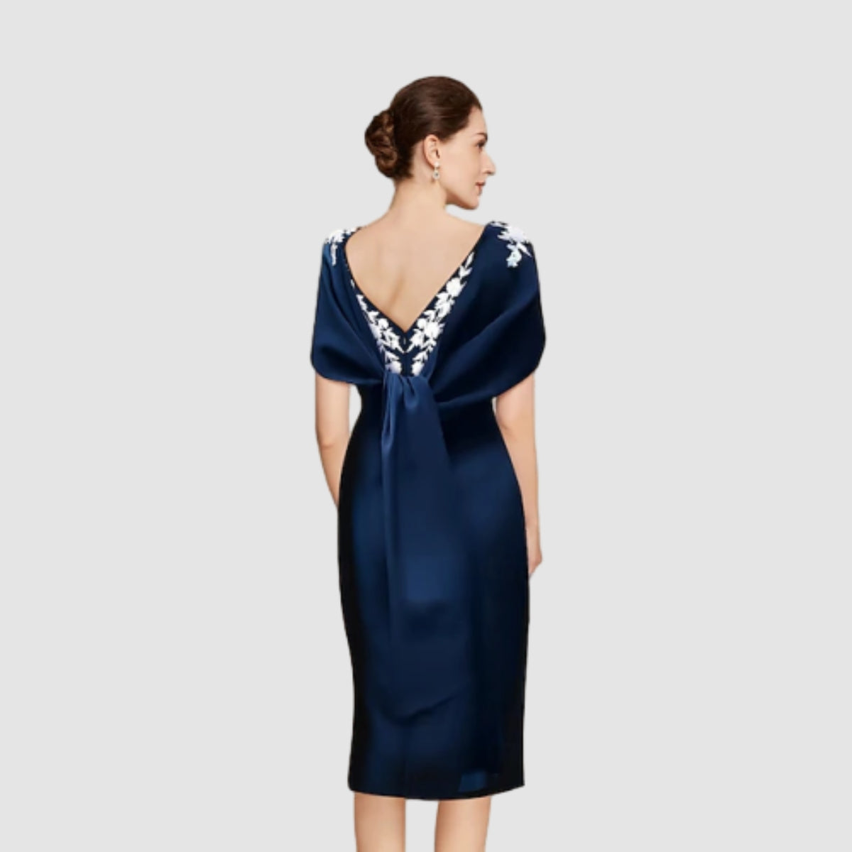 Weitese Dress Sheath Elegant Simple Off Shoulder Tea Length Short Sleeve With Bow(s) Pearls Embroidery Mother of the Bride Dress