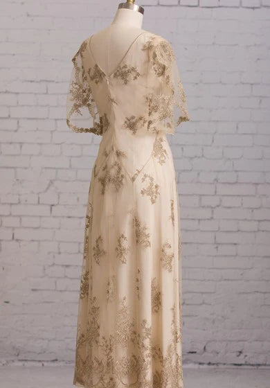 Weitese Dress Sheath With Illusion Butterfly Sleeves V Back Goldline Embroidery Brush Train Dress Wedding Dress