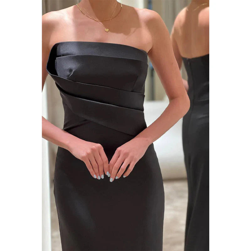 Vestido Weitese de satén con escote en V y pliegues, largo, formal, de noche y fiesta. 