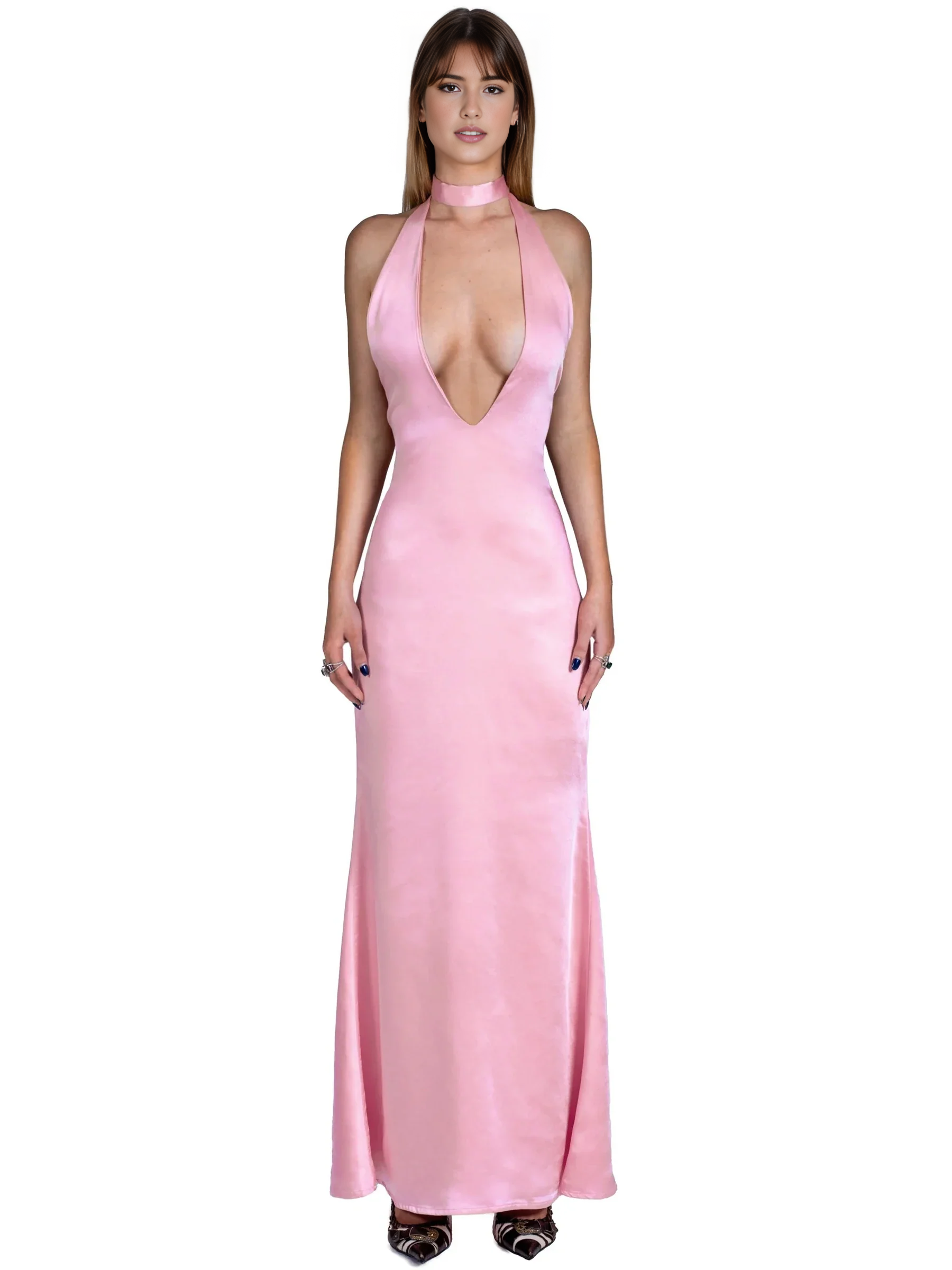 Weitese Dress Sheer Pink Off Shoulder Satin Open Back Party Dress Lake Blue Deep V Neck Floor Length Prom Dress