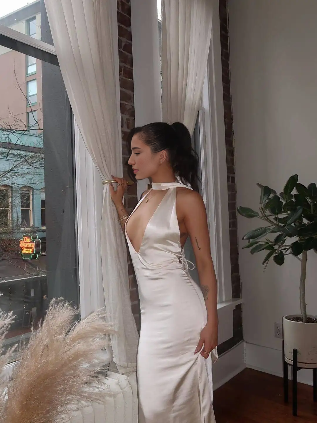 Weitese Dress Sheer Pink Off Shoulder Satin Open Back Party Dress Lake Blue Deep V Neck Floor Length Prom Dress