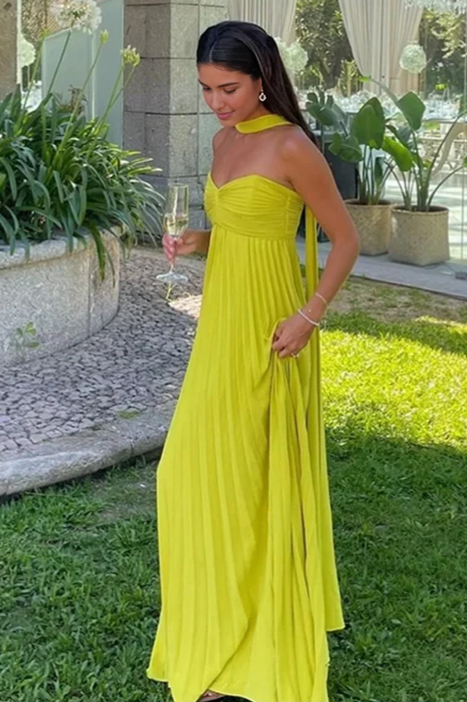 Weitese Dress Sheer Strapless Pleated Maxi Dress Party Dress Off-the-Shoulder Floor Length Prom Dress