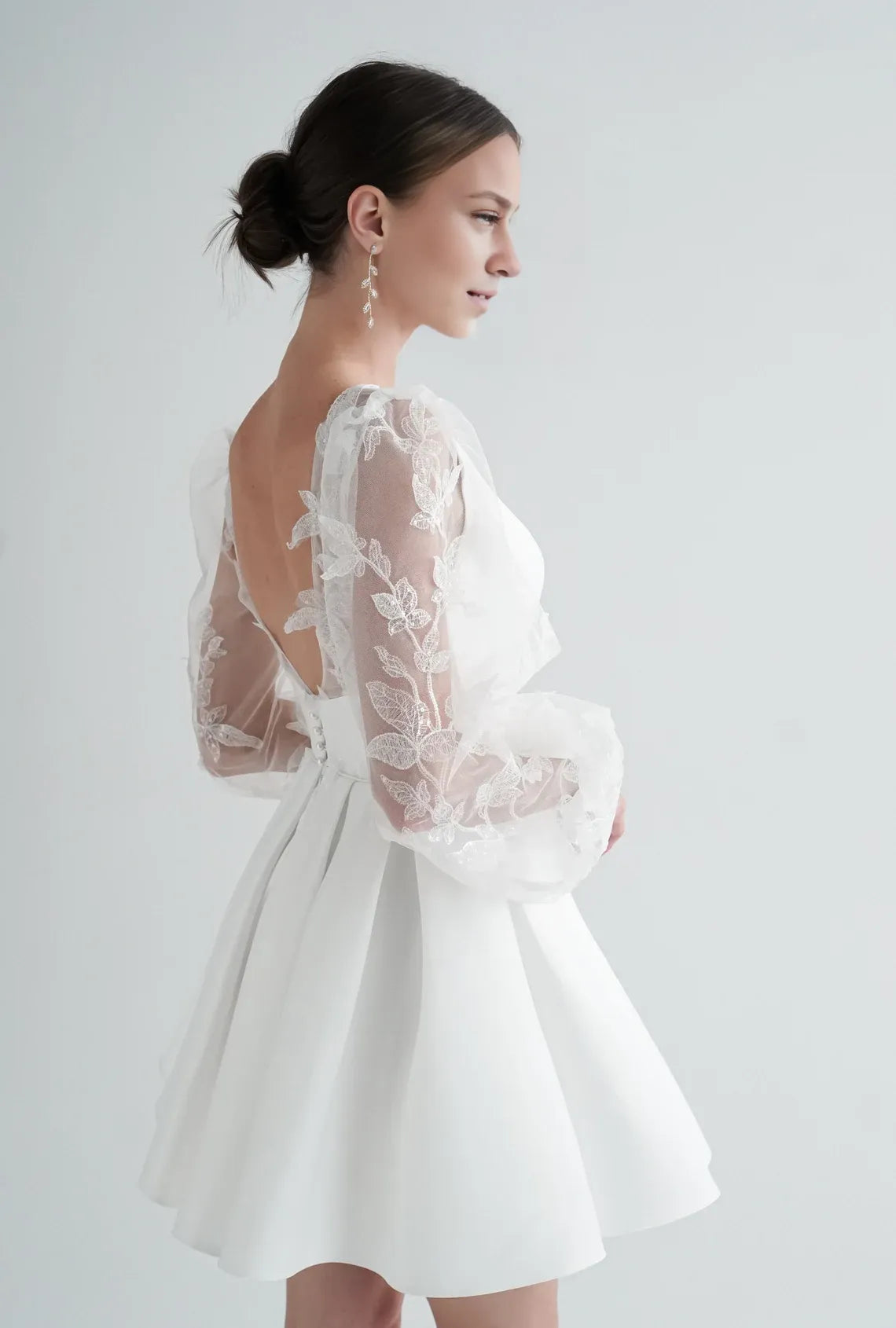 Weitese Dress Short wedding dress Elegant dress Reception dress Bride Dress With Long Sleeves Applique