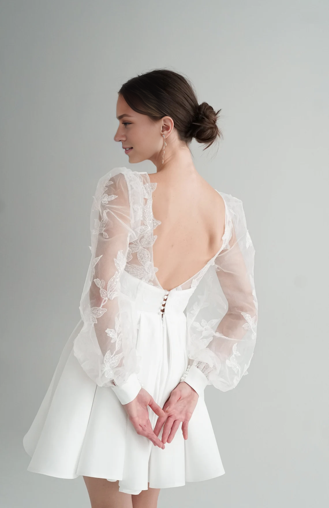 Weitese Dress Short wedding dress Elegant dress Reception dress Bride Dress With Long Sleeves Applique