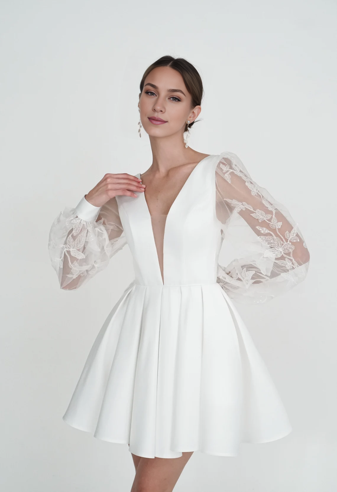 Weitese Dress Short wedding dress Elegant dress Reception dress Bride Dress With Long Sleeves Applique