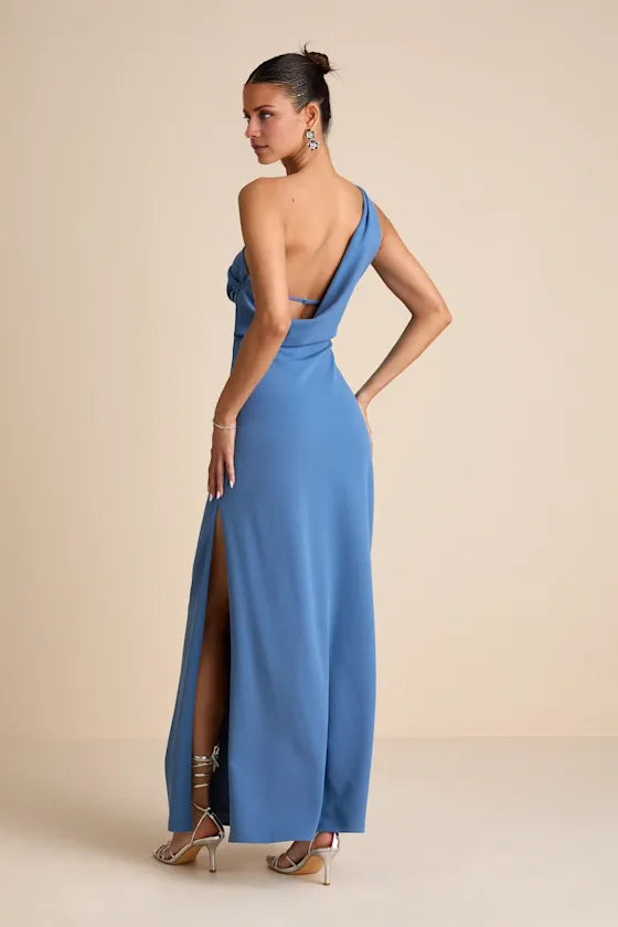 Weitese Dress Simple Asymmetrical Straps Cowl Back Maxi Dress Evening Dress Column Sleeveless Prom Dress With Slit