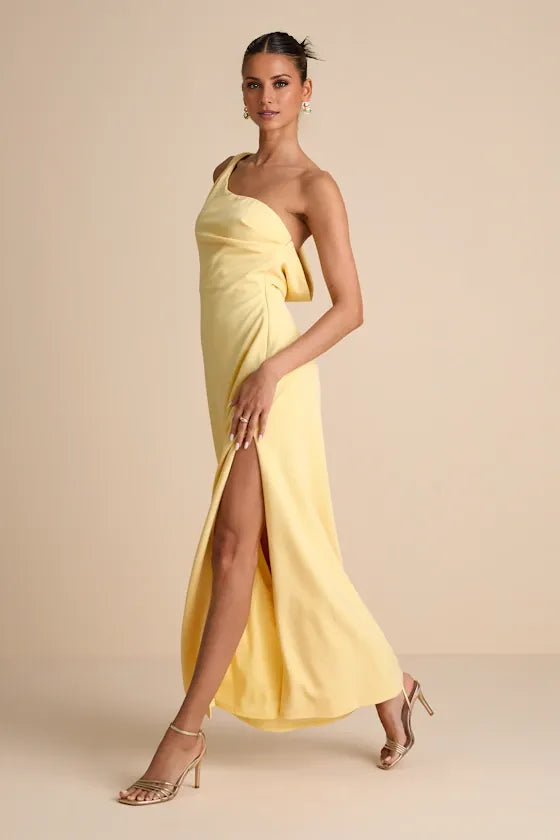 Weitese Dress Simple Asymmetrical Straps Cowl Back Maxi Dress Evening Dress Column Sleeveless Prom Dress With Slit