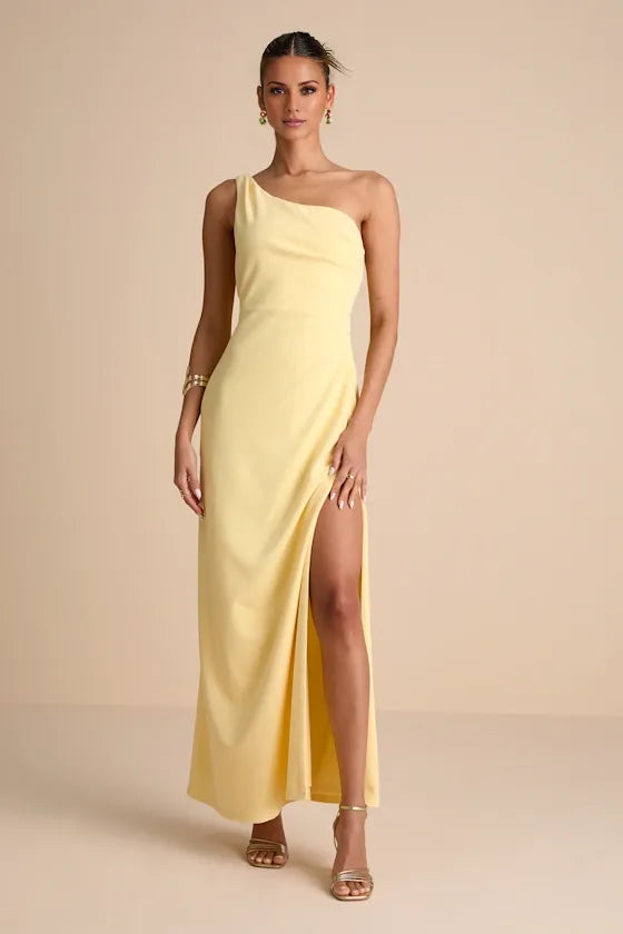 Weitese Dress Simple Asymmetrical Straps Cowl Back Maxi Dress Evening Dress Column Sleeveless Prom Dress With Slit