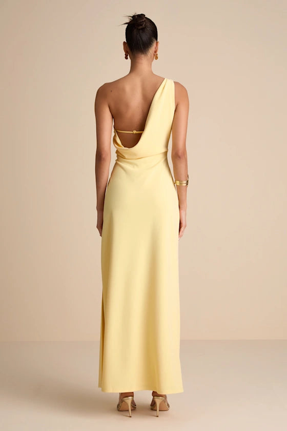 Weitese Dress Simple Asymmetrical Straps Cowl Back Maxi Dress Evening Dress Column Sleeveless Prom Dress With Slit