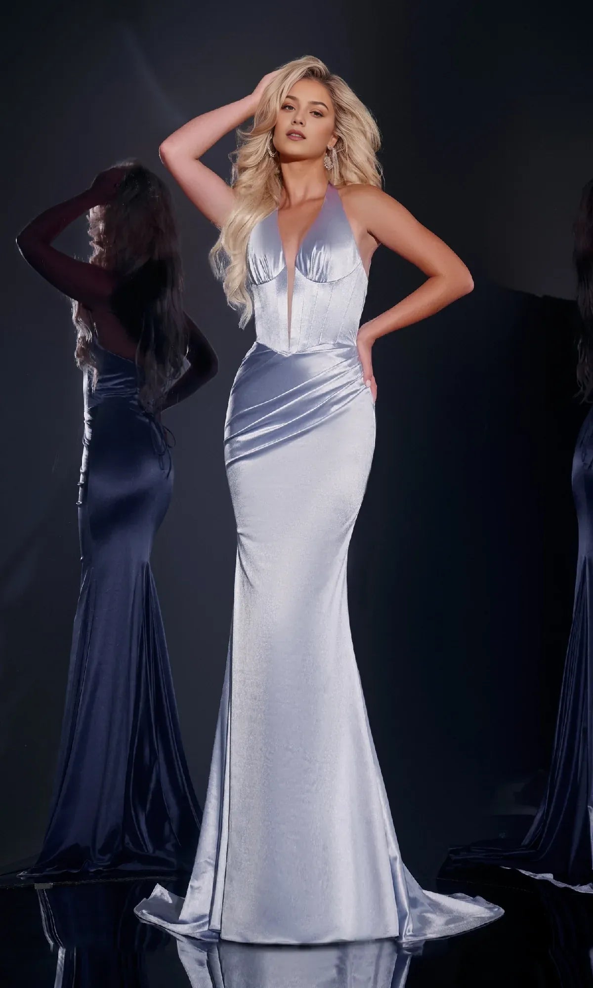 Vestido Weitese sencillo con cuello halter, largo, formal, con cola larga, sin mangas, espalda descubierta, con cordones, para fiesta 