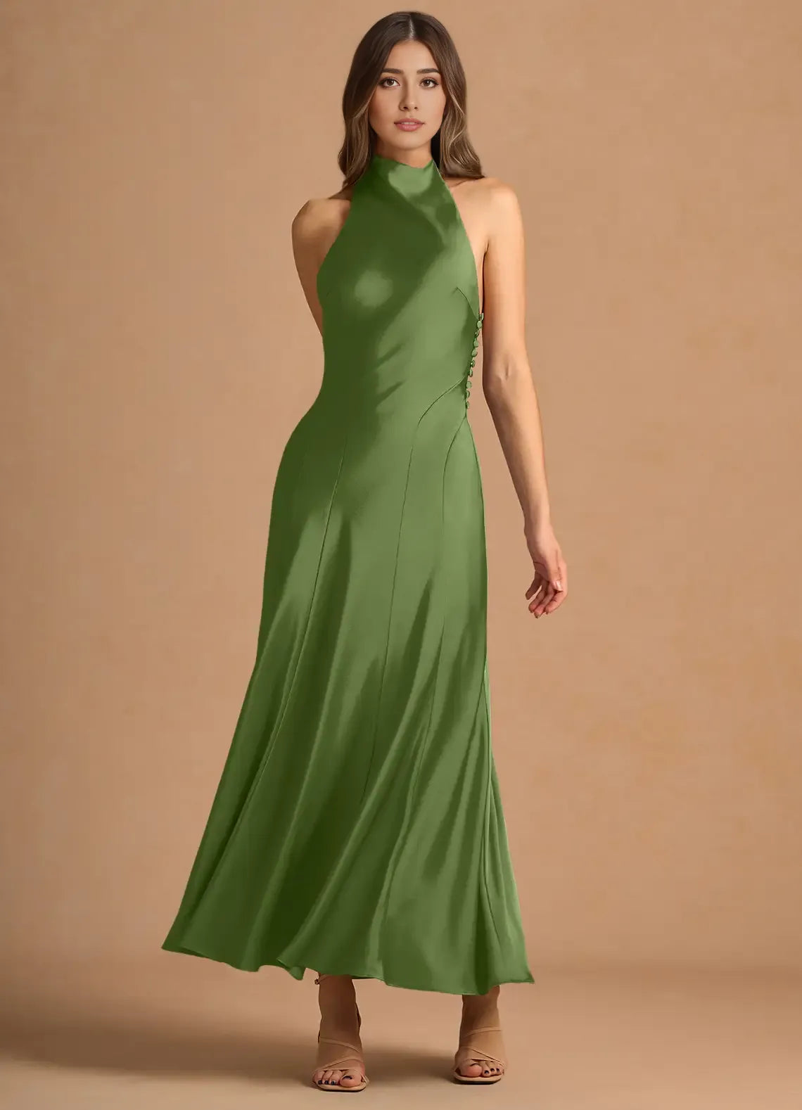 Robe Weitese simple, col haut, sans manches, dos nu, plissée, coupe trapèze, robe de soirée, longueur thé, robe de bal 