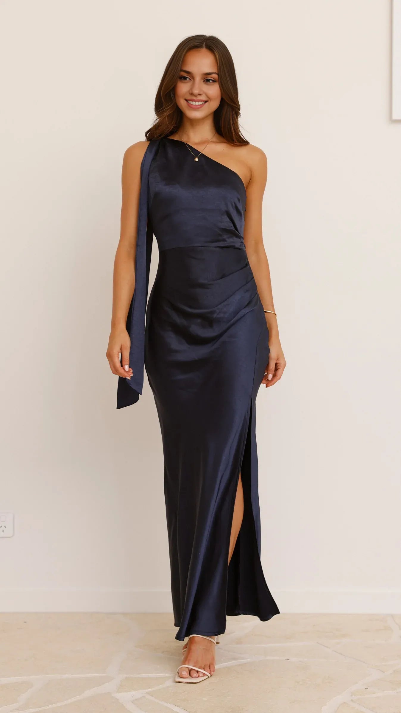 Weitese Dress Simple One Shoulder Maxi Dress Black Sheath Backless Solid Color Sleeveless Prom Dress