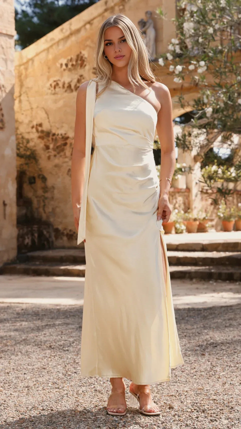 Weitese Dress Simple One Shoulder Maxi Dress Black Sheath Backless Solid Color Sleeveless Prom Dress