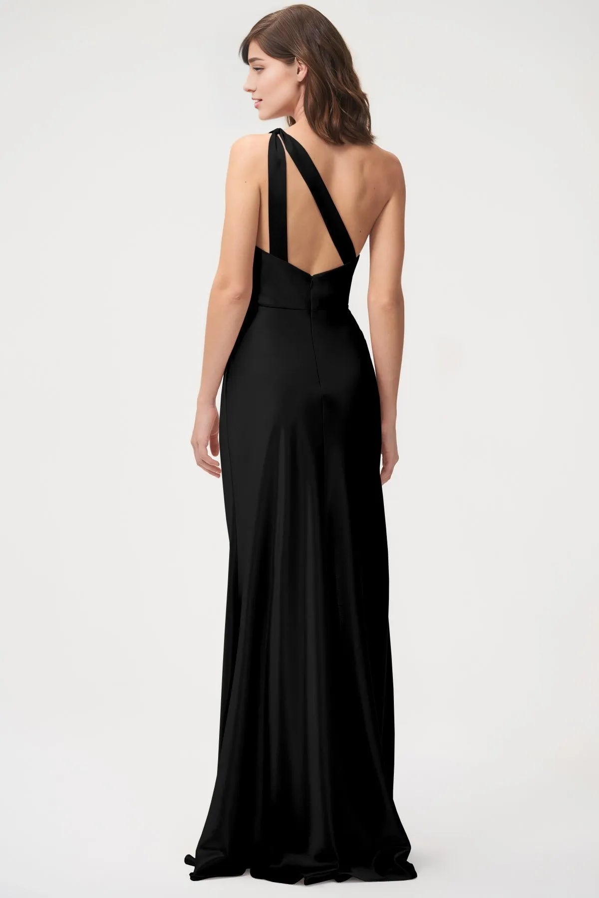 Weitese Dress Simple One Shoulder Sleeveless Open Back Satin Evening Dress Bridesmaid Dress Floor-Length Sheath Solid Color Prom Dress