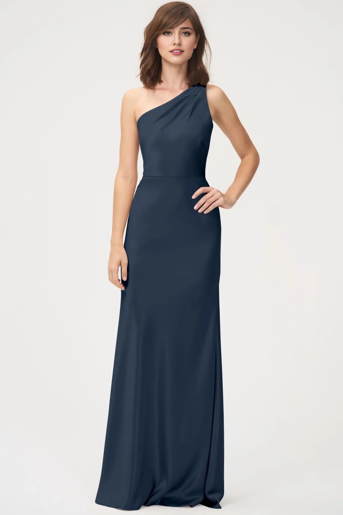 Weitese Dress Simple One Shoulder Sleeveless Open Back Satin Evening Dress Bridesmaid Dress Floor-Length Sheath Solid Color Prom Dress