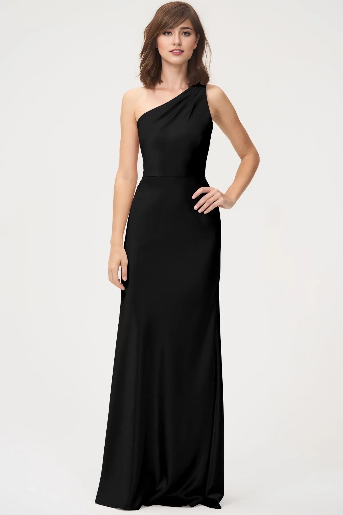 Weitese Dress Simple One Shoulder Sleeveless Open Back Satin Evening Dress Bridesmaid Dress Floor-Length Sheath Solid Color Prom Dress