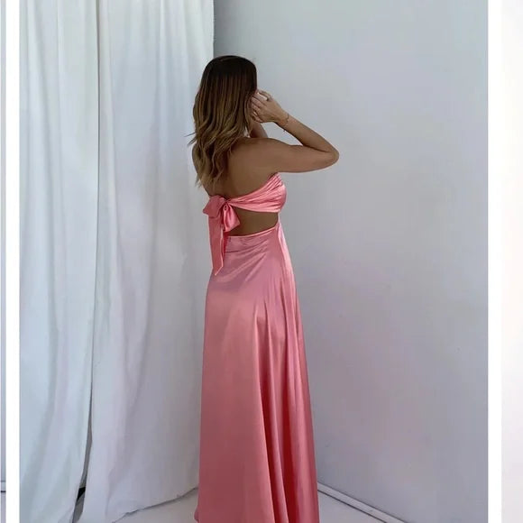 Weitese Dress Simple Strapless Prom Dress Sleeveless Floor Length Formal Wear Dresses