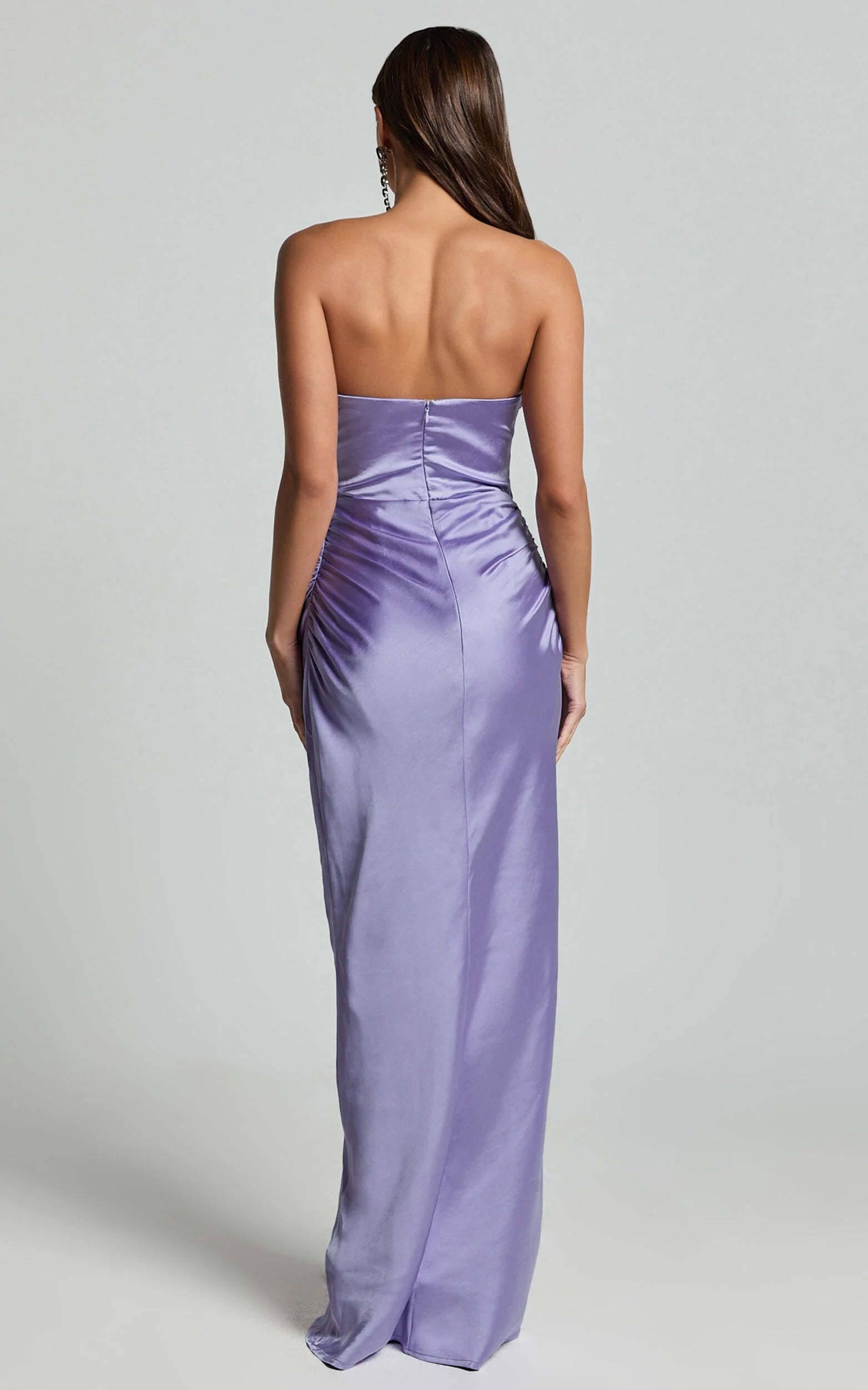 Weitese Dress Simple Satin Strapless Cut Out Maxi Dress Lilac Sheath Sleeveless Backless Evening Dress