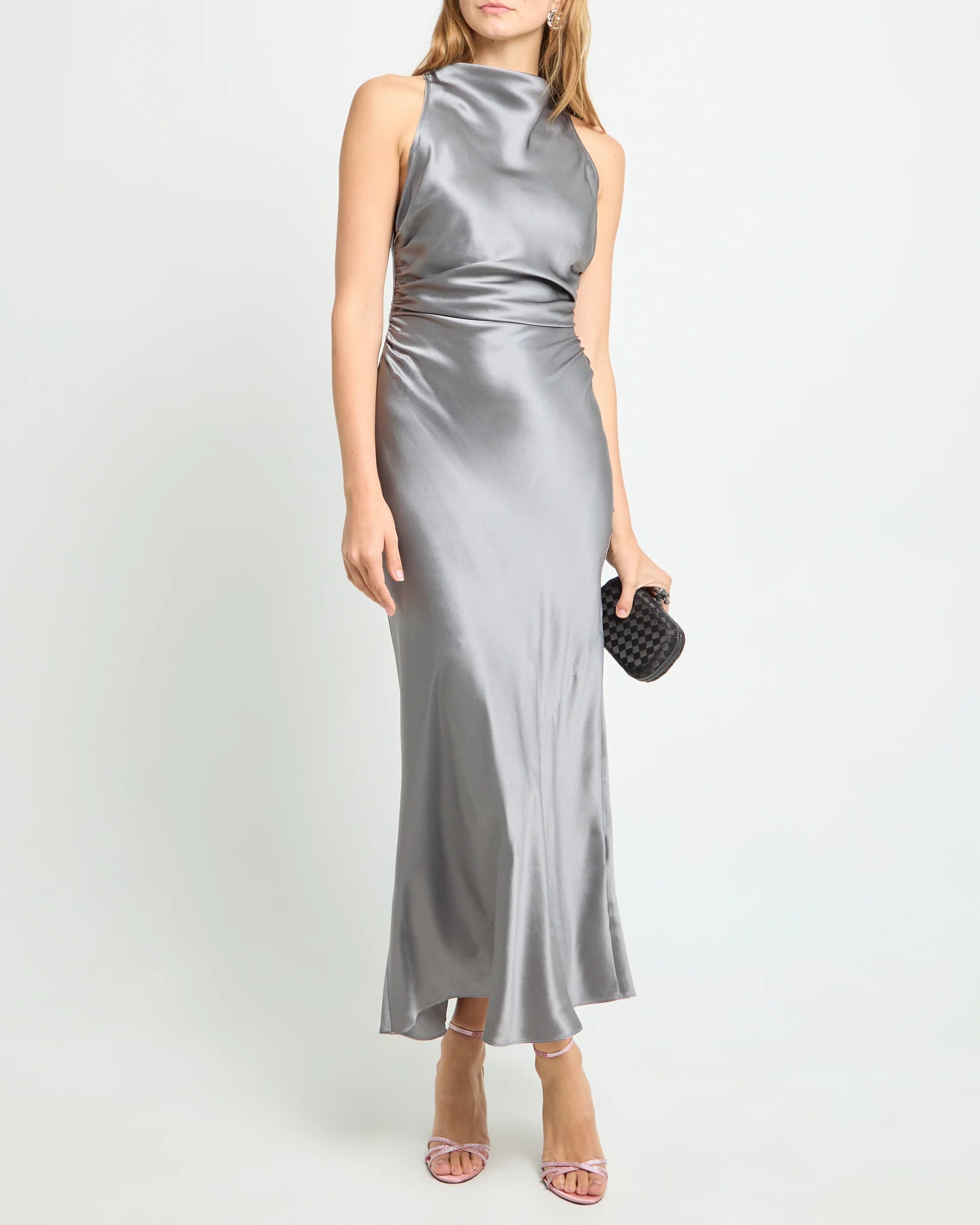 Weitese Dress Simple Sheath Ankle-Length Sleeveless Party Dresses Hight Satin Solid Color Open Back Evening Dress