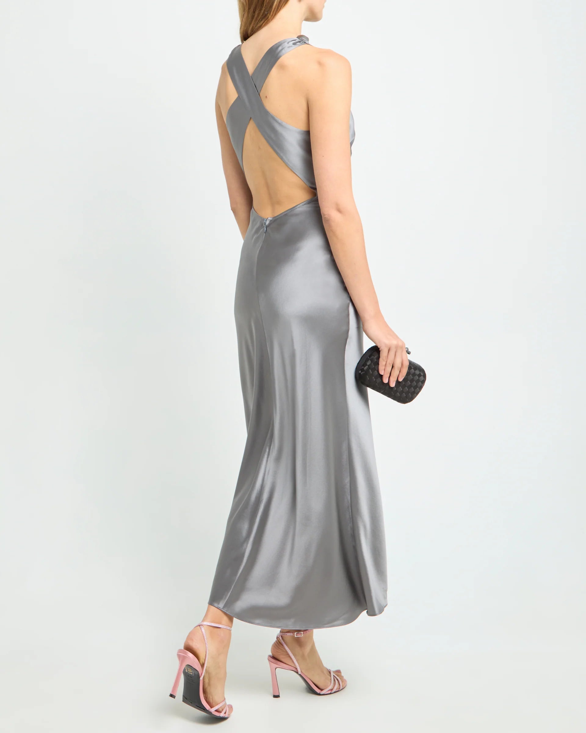 Weitese Dress Simple Sheath Ankle-Length Sleeveless Party Dresses Hight Satin Solid Color Open Back Evening Dress