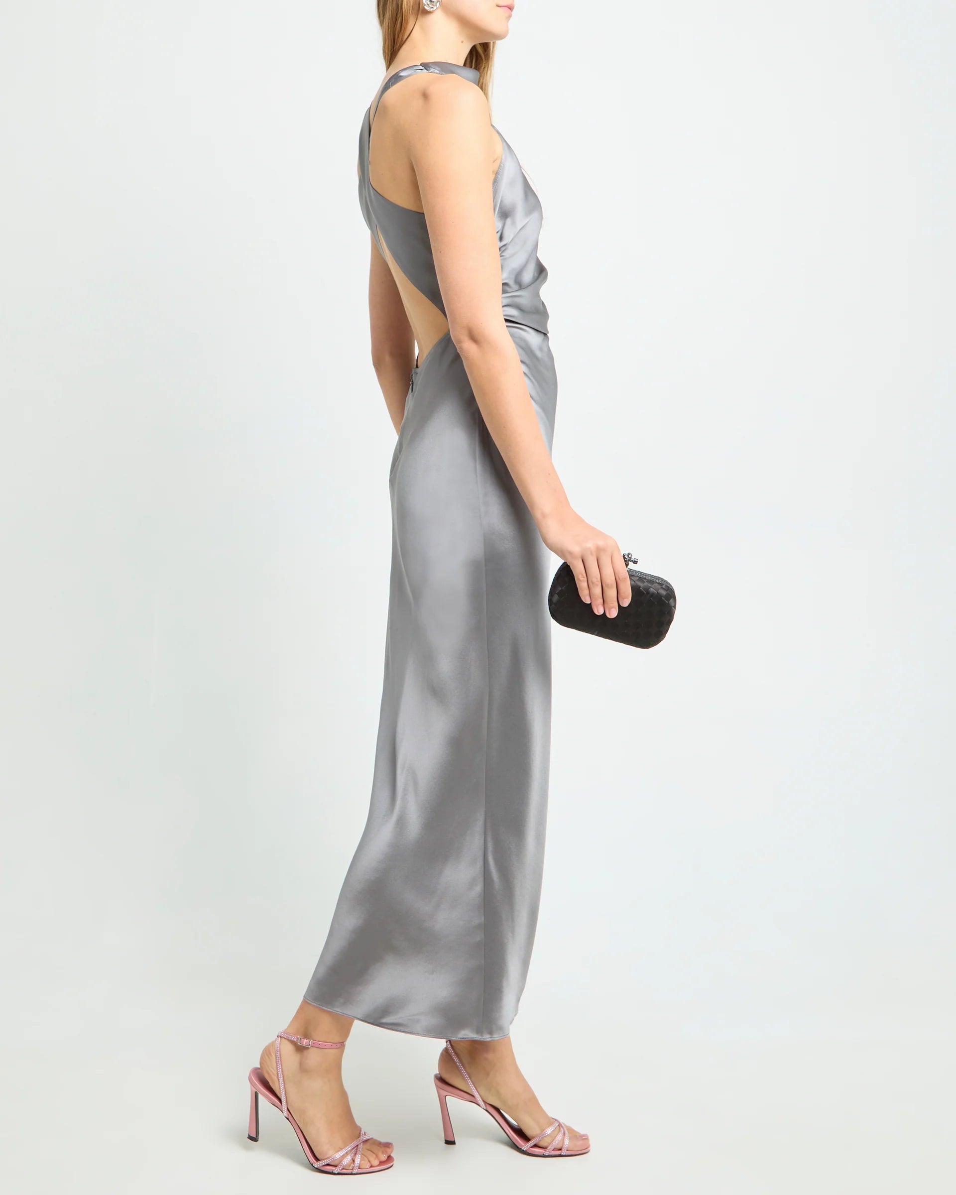 Weitese Dress Simple Sheath Ankle-Length Sleeveless Party Dresses Hight Satin Solid Color Open Back Evening Dress