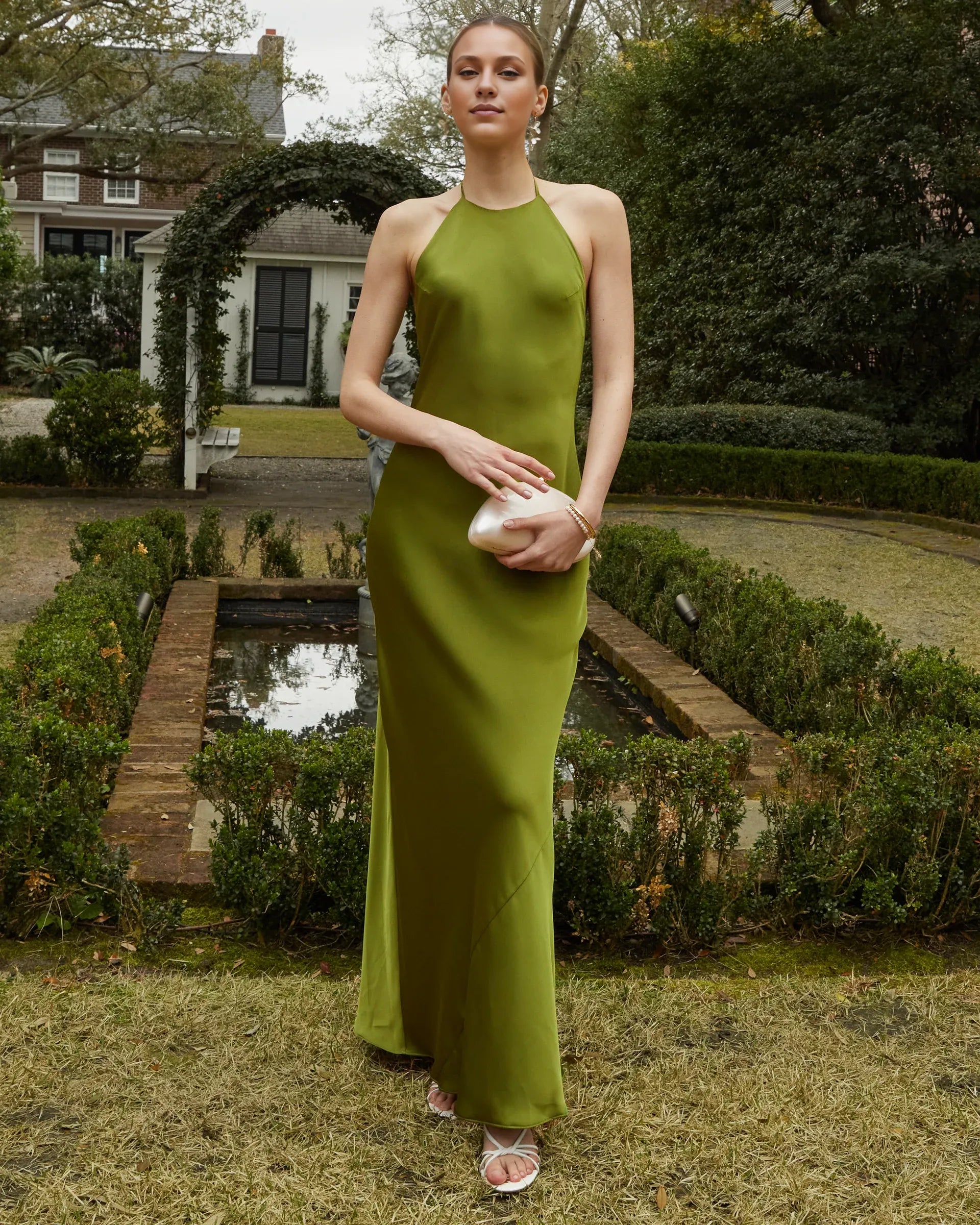 Weitese Dress Simple Sheath Halter Tie Evening Dress Sleeveless Open Back Button Solid Color Prom Dress