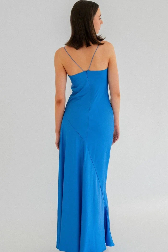 Robe fourreau simple à bretelles spaghetti, robe de bal longue rose avec fente sur le devant 