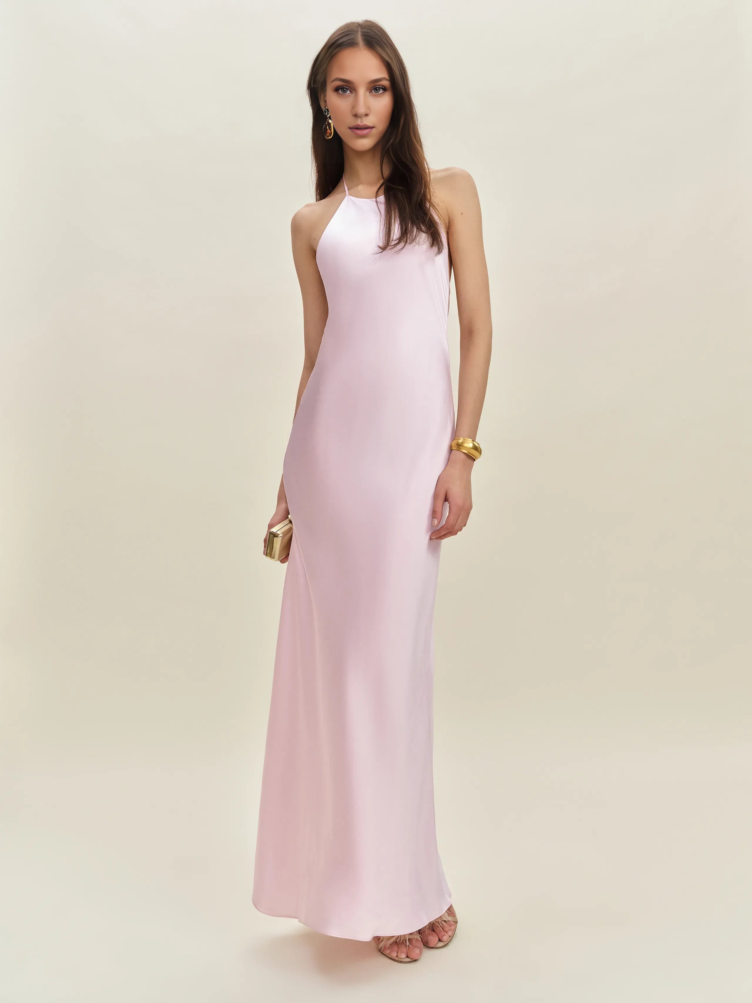 Weitese Dress Simple Solid Color Scoop Neck Sleeveless Mermaid Prom Dress Maxi Dress Backless Lace Up Evening Dress