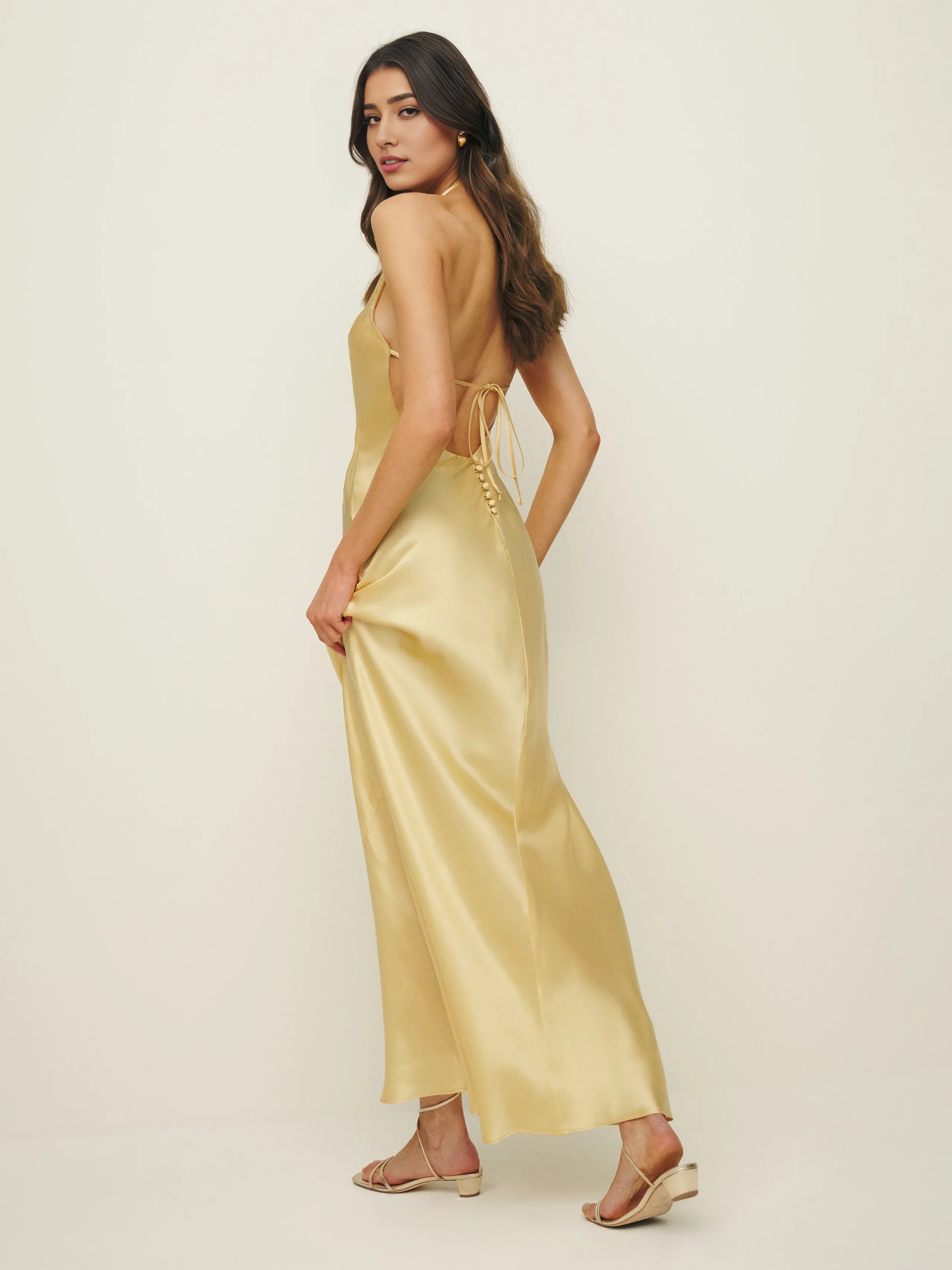 Weitese Dress Simple Solid Color Scoop Neck Sleeveless Mermaid Prom Dress Maxi Dress Backless Lace Up Evening Dress