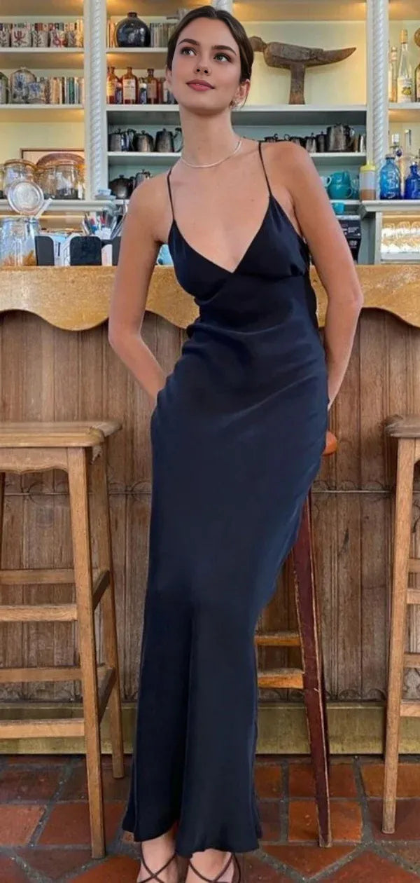 Weitese Dress Simple Spaghetti Strap Sleeveless Mermaid Satin Long Prom Dresses Party Dress