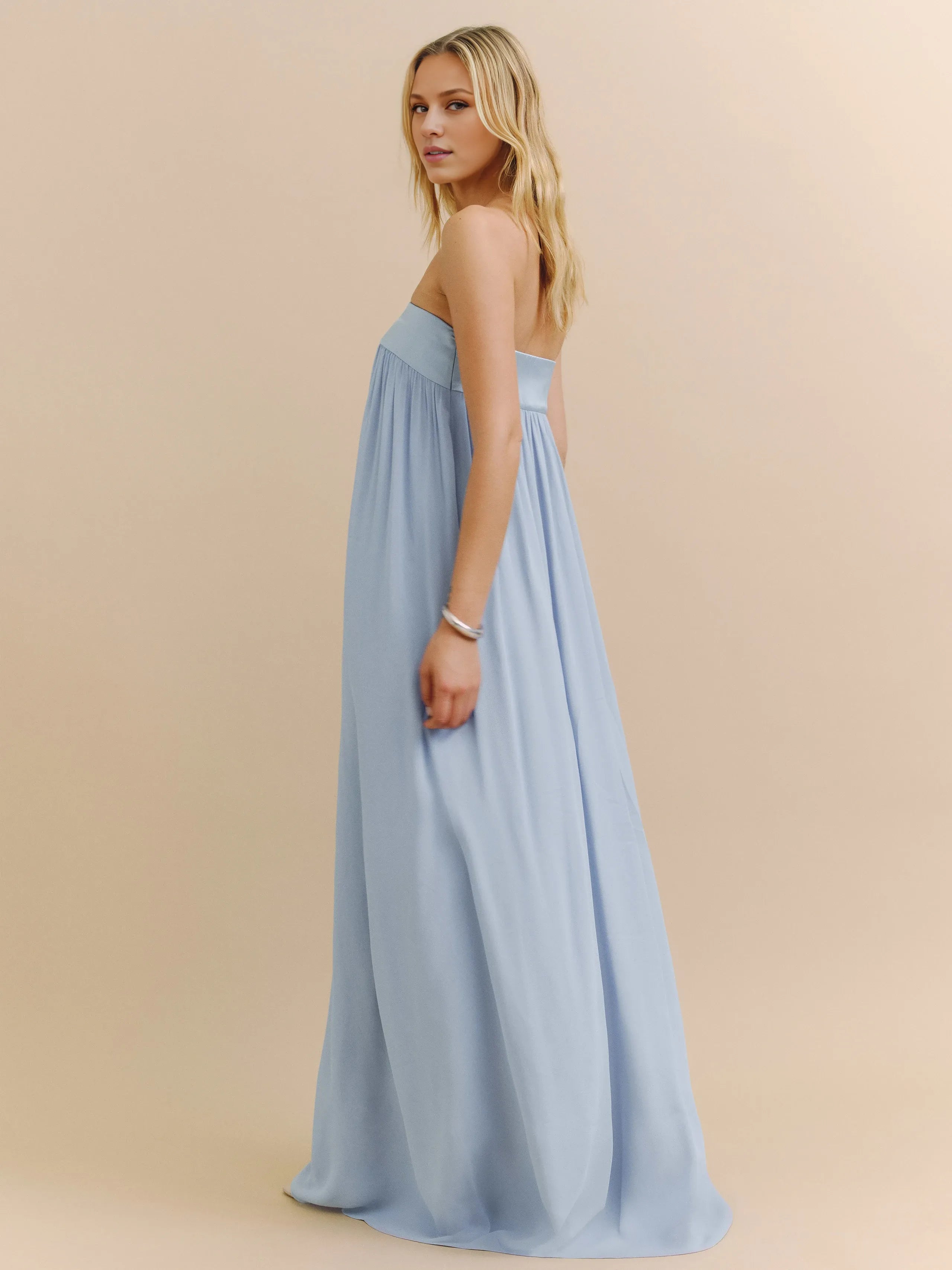 Robe Weitese simple, sans bretelles, sans manches, coupe trapèze, robe de bal, robe longue, robe de soirée plissée, dos nu 