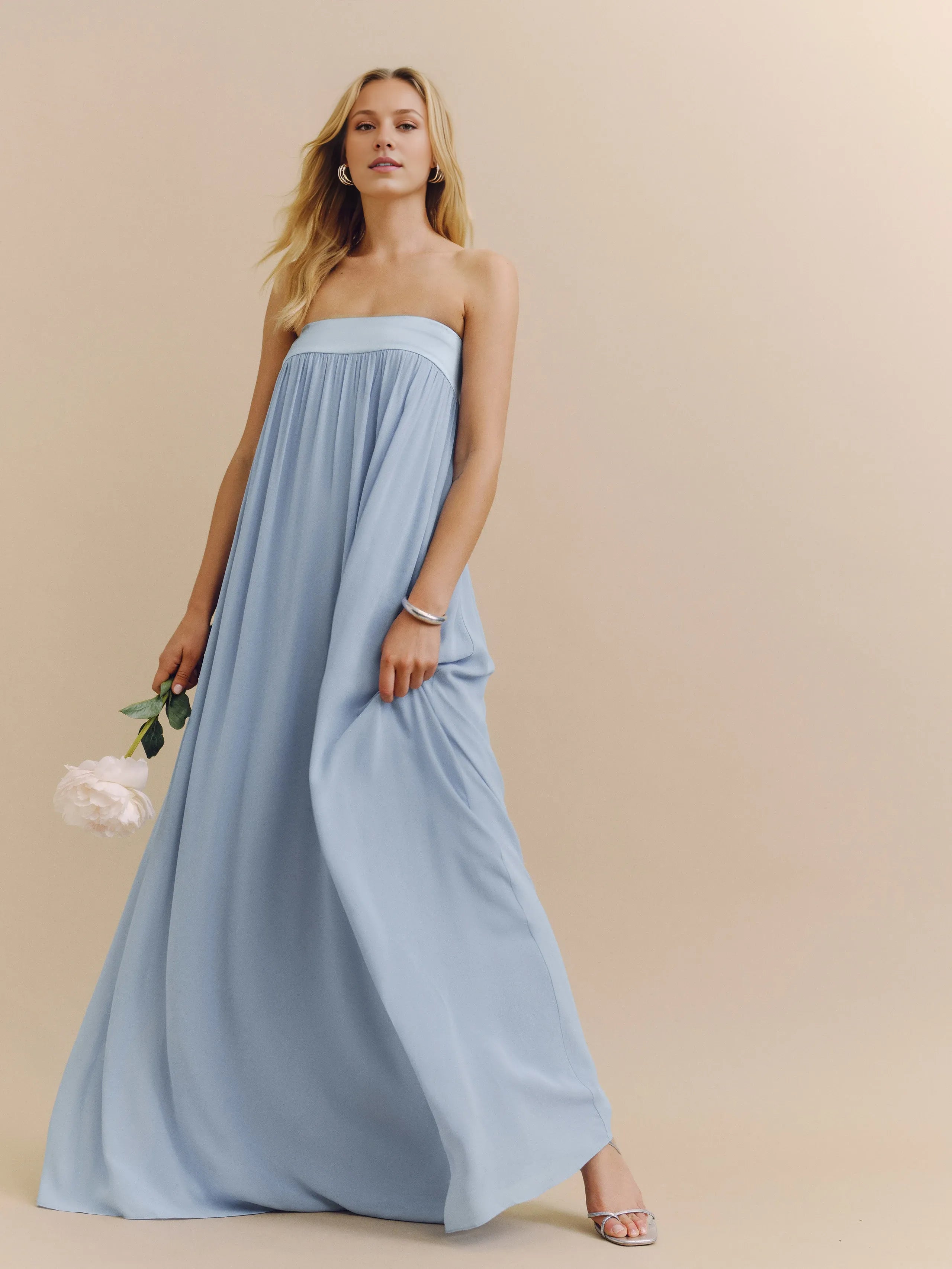 Robe Weitese simple, sans bretelles, sans manches, coupe trapèze, robe de bal, robe longue, robe de soirée plissée, dos nu 