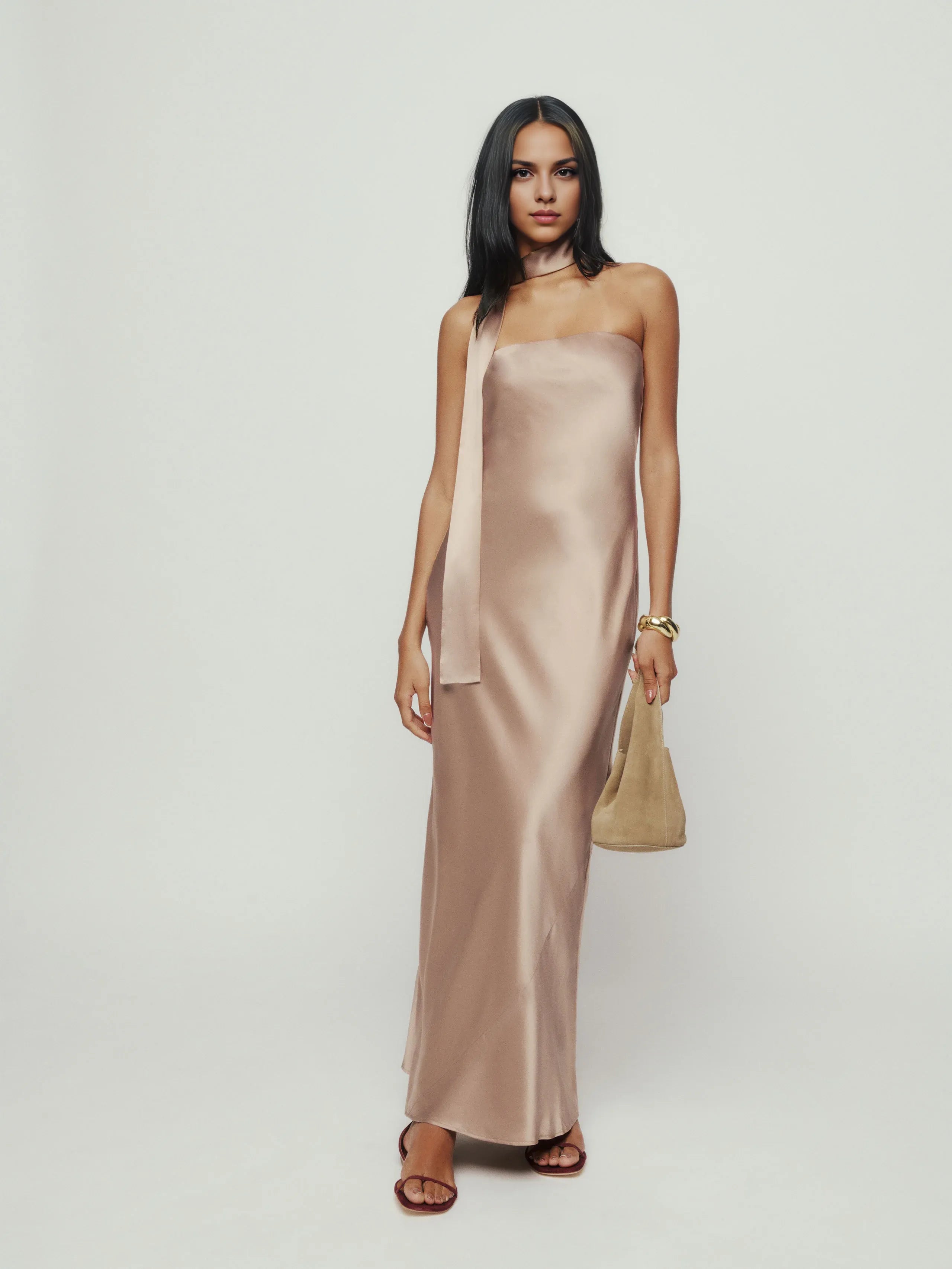 Weitese Dress Simple Strapless Sleeveless Mermaid Prom Dress Maxi Dress Backless A-Line Evening Dress With Scarf