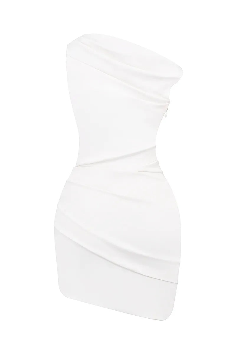 Robe Weitese à col oblique, moulante, sans manches, asymétrique, mini, robe de soirée, blanche 