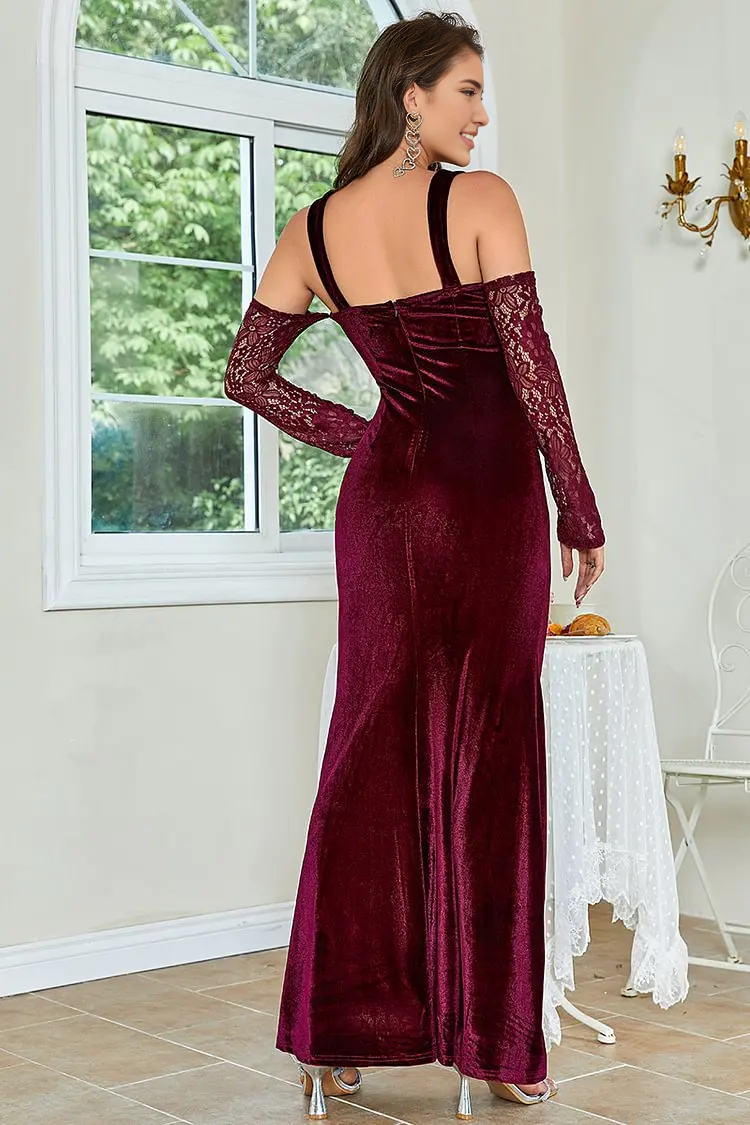 Weitese Dress Slash Neck Lace Wine Red Long Sleeves Party Dress Elegant Floor Length Prom Dress
