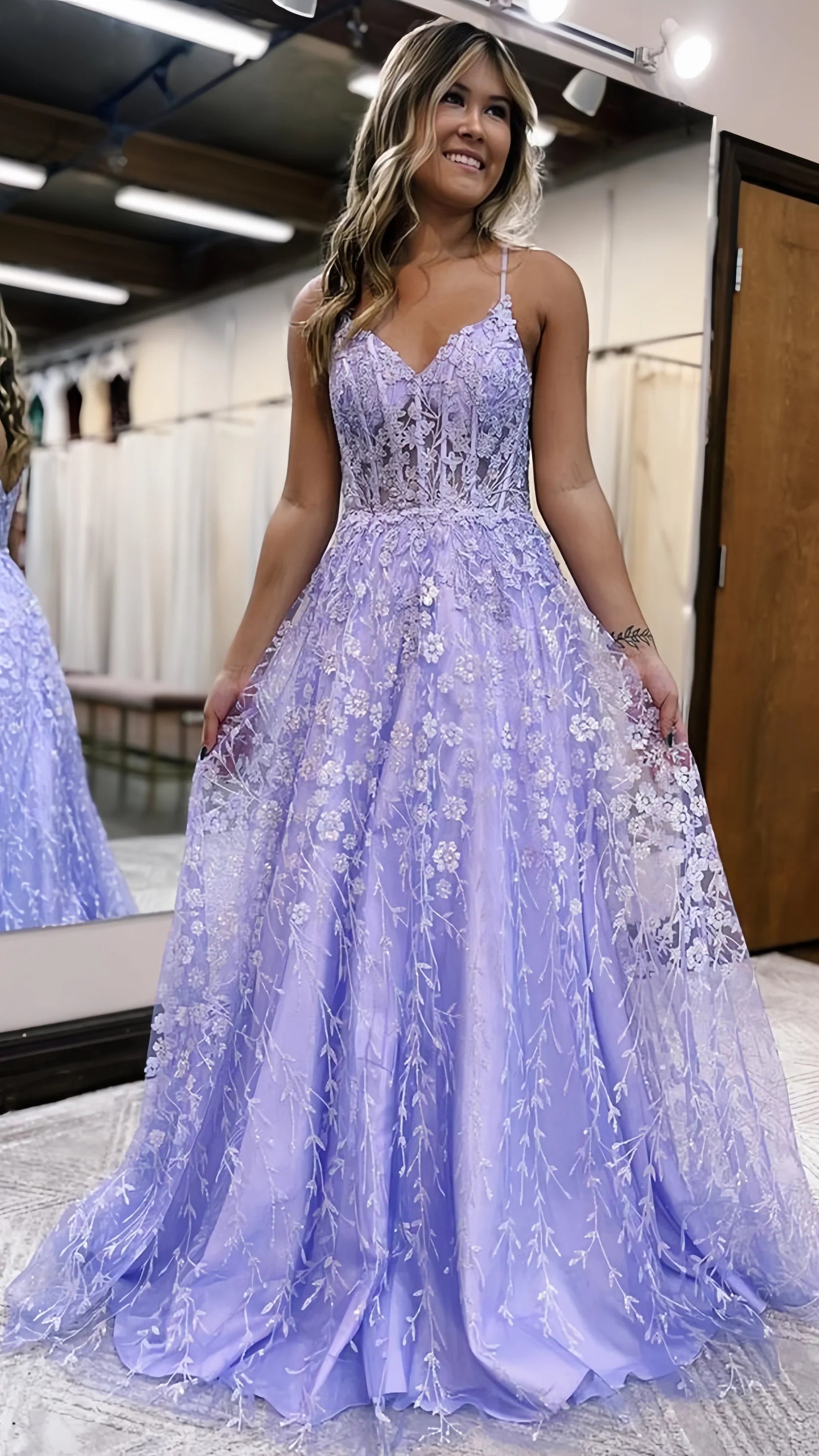 Robe de soirée Weitese sans manches en dentelle pailletée, robe de soirée trapèze à bretelles spaghetti, robe de bal 