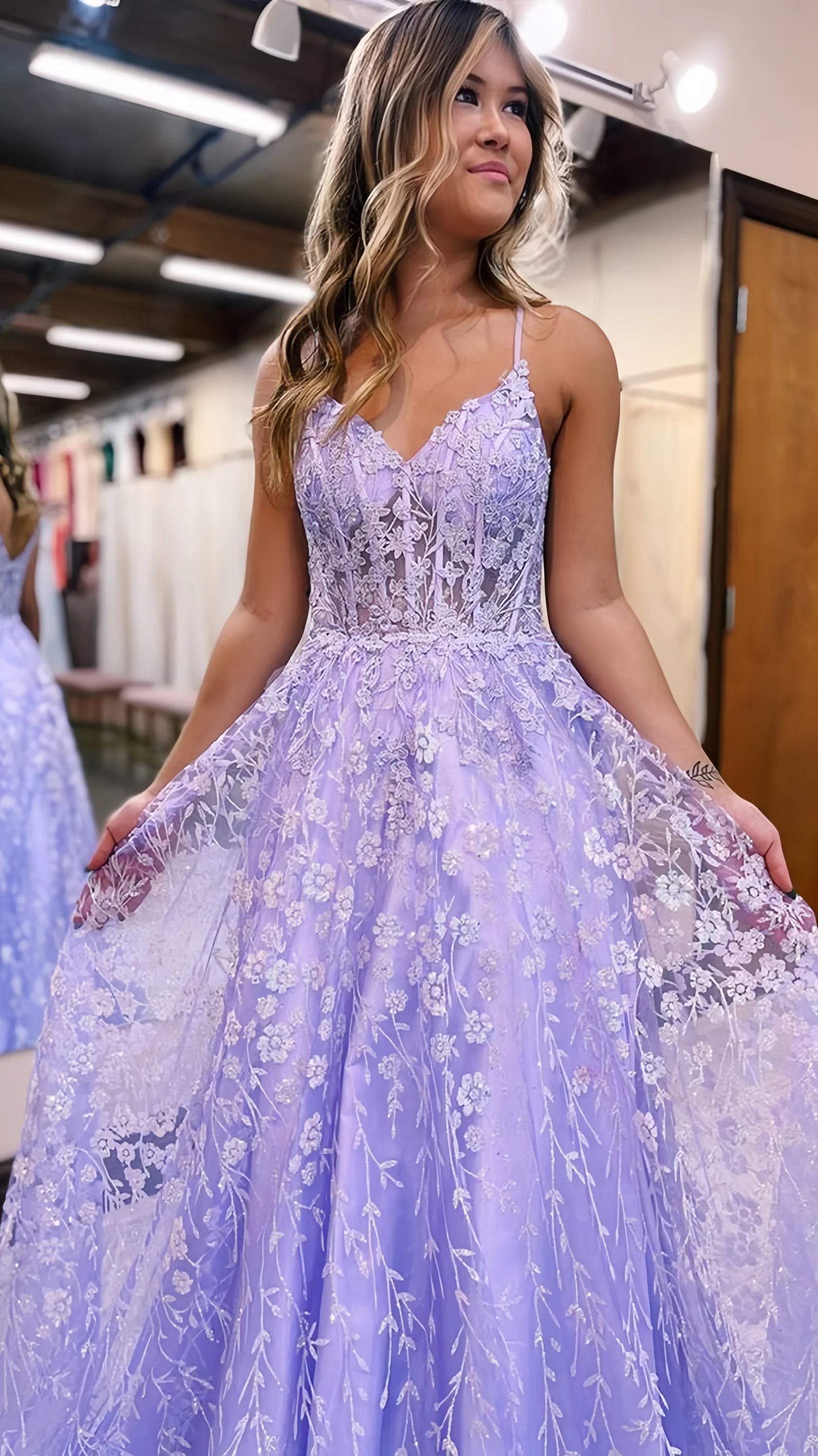 Robe de soirée Weitese sans manches en dentelle pailletée, robe de soirée trapèze à bretelles spaghetti, robe de bal 