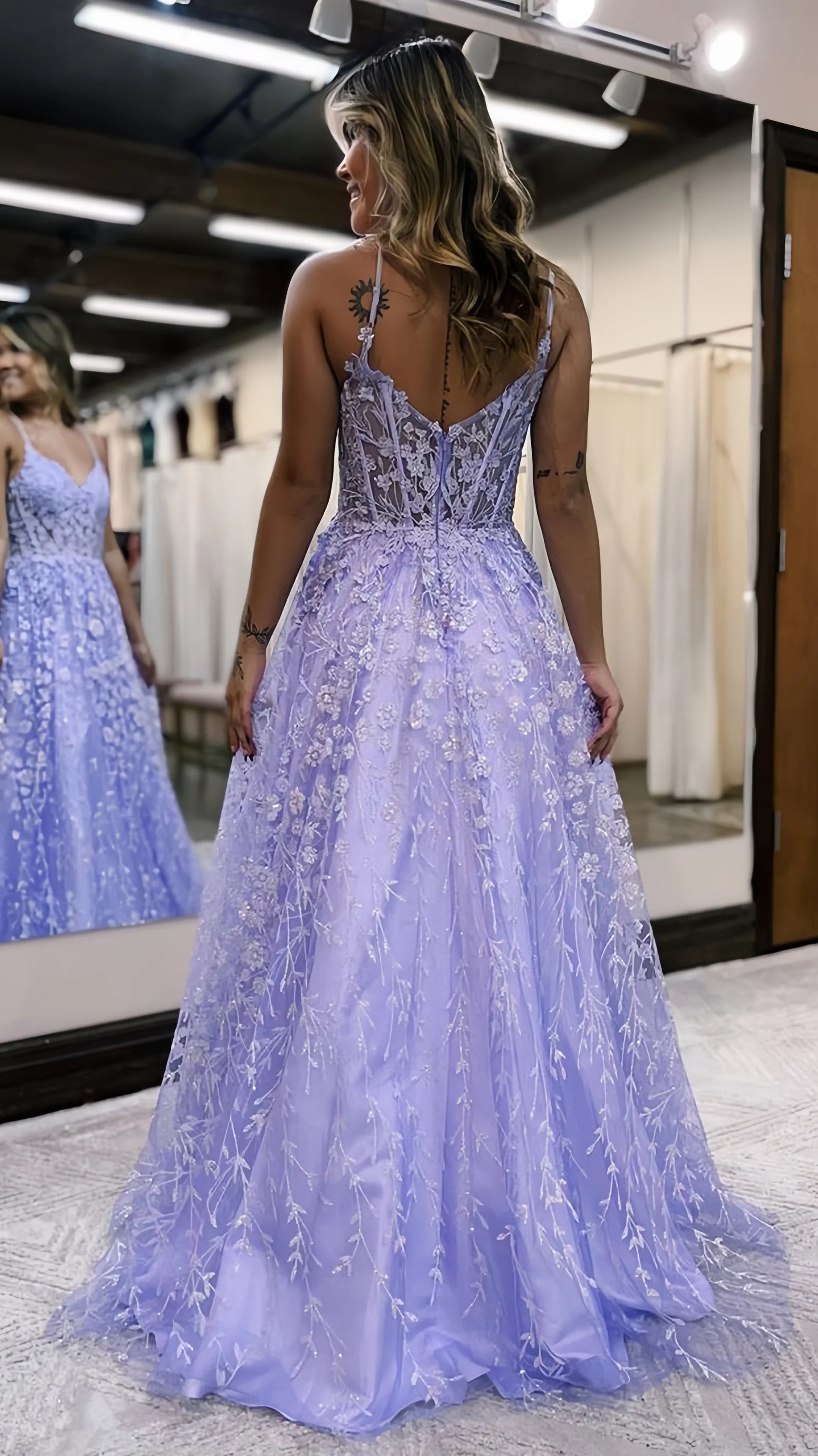 Robe de soirée Weitese sans manches en dentelle pailletée, robe de soirée trapèze à bretelles spaghetti, robe de bal 